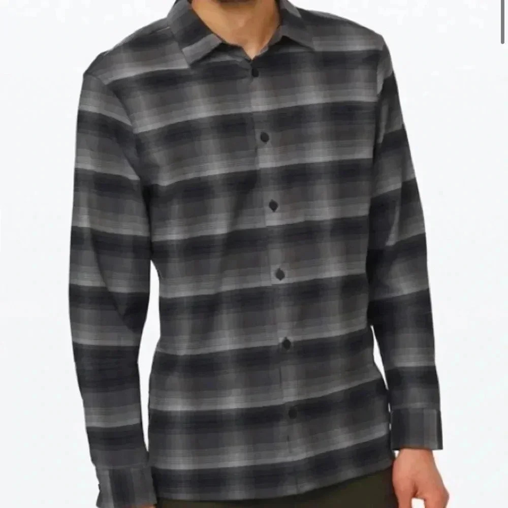 Lululemon Long Sleeve Shirt Masons Peak Flannel Gray Size Small Button Down - Picture 2 of 7